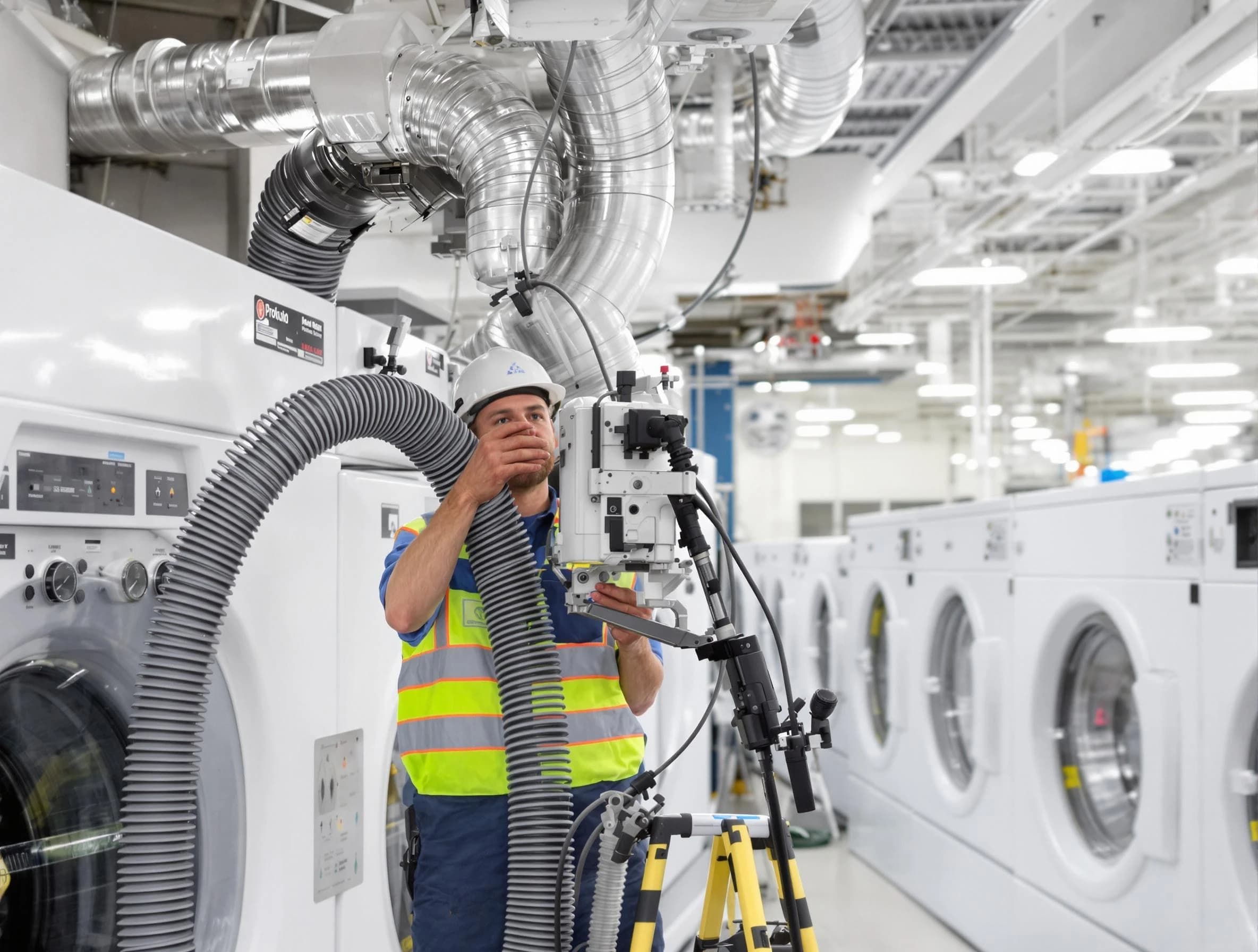 Fairfield Dryer Vent Cleaning team performing commercial-grade dryer vent cleaning at a business facility in Fairfield