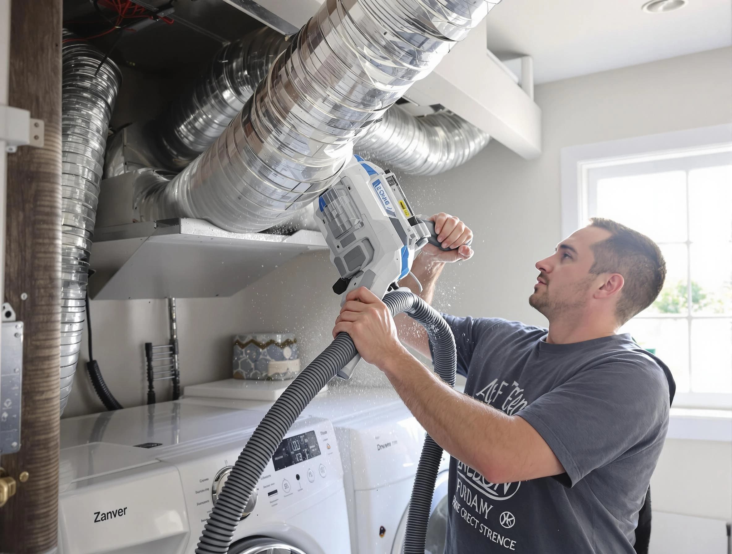 Fairfield Dryer Vent Cleaning specialist cleaning deep within a dryer vent duct system in Fairfield