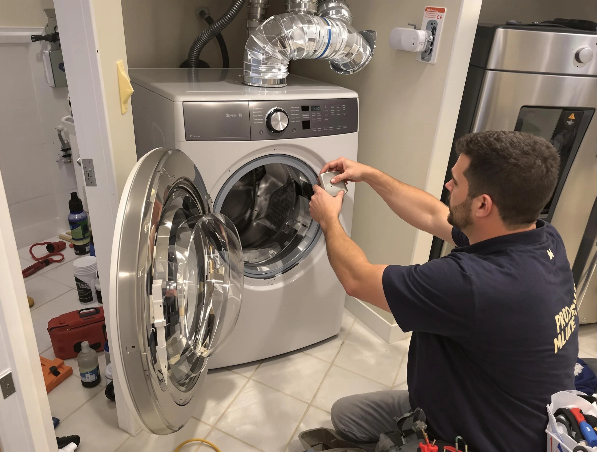 Fairfield Dryer Vent Cleaning technician performing precise dryer vent hose installation in Fairfield