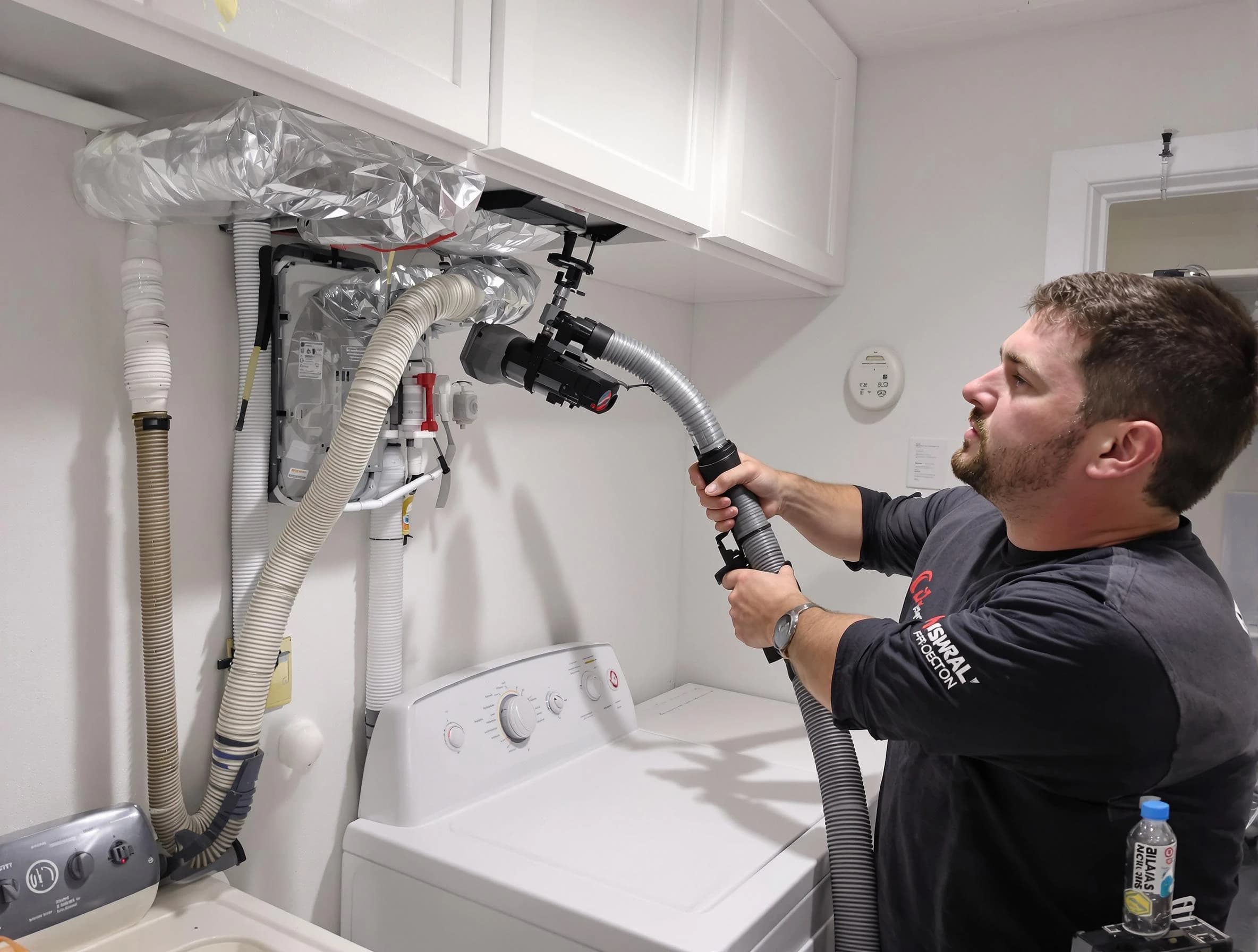 Fairfield Dryer Vent Cleaning certified technician performing safety-focused gas dryer vent cleaning in Fairfield