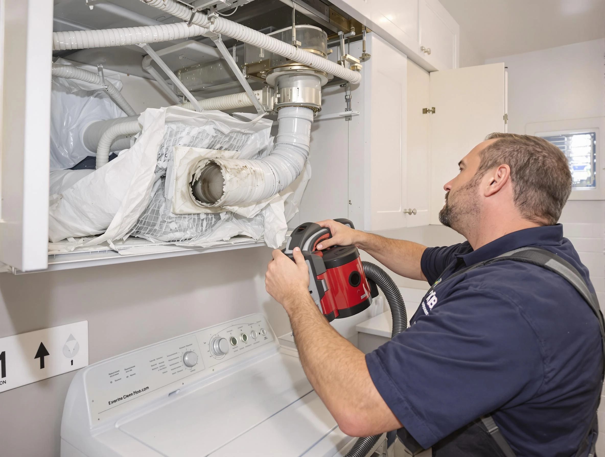 Fairfield Dryer Vent Cleaning technician performing professional exhaust vent cleaning at a residential property in Fairfield
